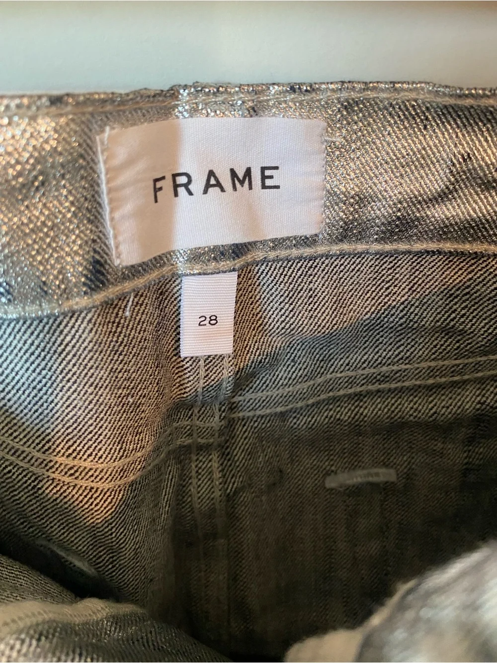 Frame Denim Metallic Silver Mini Skort